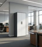 Practical Gray & White Steel Double Door Filing Cabinet with Lock
