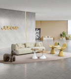 現代簡約米白色布藝微弧形梳化 Modern Minimalist Beige Fabric  Curved Sofa