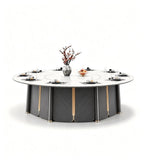 斜紋藝術拼接電動圓餐檯 Diagonal-Patterned Designer Electric Dining Table