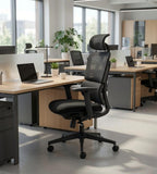 人體工學黑色網背帶頭枕辦公椅 Ergonomic Black Mesh Office Chair