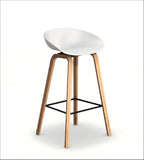 Nordic Minimalist White Solid Wood Low Back Bar Stool