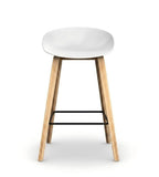 北歐簡約白色原木色實木低背吧椅 Nordic Minimalist White Solid Wood Low Back Bar Stool