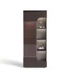 深木色防火板帶燈帶玻璃掩門文件櫃 Dark Wood MFC Glass Door File Cabinet