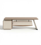 現代米色木紋L形帶櫃桶辦公枱 Modern beige L-shaped office desk