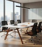 簡約白色長方形帶線盒小型會議枱 Minimalist White Small Conference Table