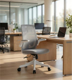 現代灰白網背帶蝴蝶底盤辦公椅 Modern Grey Mesh Office Chair