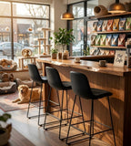 Simple Black PU Leather Steel Frame Armless Bar Stool
