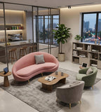 Modern Light Luxury Pink Faux Leather Curved Sofa with Cushions