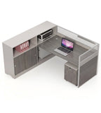 現代木紋L形帶屏風副櫃辦公枱 Modern L-Shaped Desk with Screen & Side Cabinet