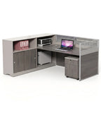 現代木紋L形帶屏風副櫃辦公枱 Modern L-Shaped Desk with Screen & Side Cabinet