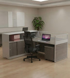 現代木紋L形帶屏風副櫃辦公枱 Modern L-Shaped Desk with Screen & Side Cabinet