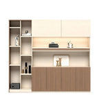 商務胡桃木色拼卡其灰半開放式高身辦公室文件櫃 Business Walnut Khaki Semi-Open Tall Office File Cabinet