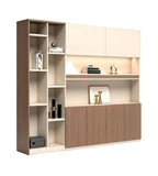 商務胡桃木色拼卡其灰半開放式高身辦公室文件櫃 Business Walnut Khaki Semi-Open Tall Office File Cabinet