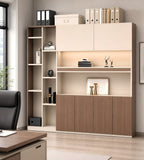 商務胡桃木色拼卡其灰半開放式高身辦公室文件櫃 Business Walnut Khaki Semi-Open Tall Office File Cabinet