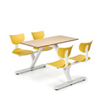 Minimalist school dining table set with light wood and yellow steel frame, seating four
