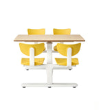 Minimalist school dining table set with light wood and yellow steel frame, seating four