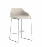 Modern Minimalist Beige PU Leather High-Back Bar Stool with Arch Legs