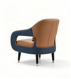 現代輕奢啡藍撞色西皮單座位梳化 Modern Light Luxury Brown & Blue PU Leather Single-Seater Sofa