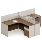 現代木紋L型帶活動櫃屏風工作枱 Modern L-Shaped Desk with Cabinet
