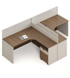 現代木紋L型帶活動櫃屏風工作枱 Modern L-Shaped Desk with Cabinet