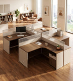 現代木紋L型帶活動櫃屏風工作枱 Modern L-Shaped Desk with Cabinet