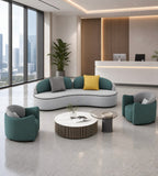 現代弧形拼色絨布多座位梳化 Modern Curved Color-blocked Velvet Sofa