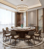 新中式深木紋電動大圓檯 New Chinese-Style Dark Wood Electric Banquet Table