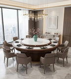 新中式深木紋電動大圓檯 New Chinese-Style Dark Wood Electric Banquet Table