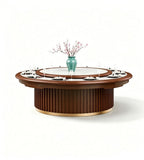 New Chinese-Style Dark Wood Electric Round Table
