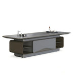 Modern Luxury Grey Solid Wood Smart Tea Coffee Table with Tea Tray and Kettle