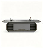 Modern Luxury Grey Solid Wood Smart Tea Coffee Table with Tea Tray and Kettle