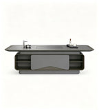 現代輕奢灰色實木帶茶盤燒水壺茶几 Modern Luxury Grey Solid Wood Smart Tea Coffee Table
