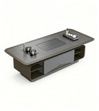 Modern Luxury Grey Solid Wood Smart Tea Coffee Table with Tea Tray and Kettle