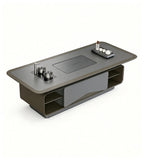 現代輕奢灰色實木帶茶盤燒水壺茶几 Modern Luxury Grey Solid Wood Smart Tea Coffee Table
