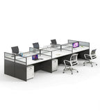 現代灰白色帶屏風密碼鎖活動櫃辦公枱 Grey-White Office Desk with Screen and Pedestal
