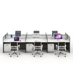 現代灰白色帶屏風密碼鎖活動櫃辦公枱 Grey-White Office Desk with Screen and Pedestal