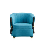 藍白拼色PU皮實木腳休閒椅 Blue PU Leather Leisure Chair