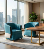 藍白拼色PU皮實木腳休閒椅 Blue PU Leather Leisure Chair