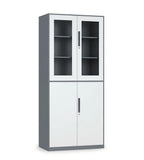 現代灰白雙色鋼制帶鎖玻璃掩門文件櫃 Modern Steel Glass File Cabinet