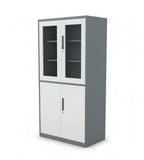 現代灰白雙色鋼制帶鎖玻璃掩門文件櫃 Modern Steel Glass File Cabinet