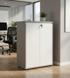 商務灰白拼色掩門帶鎖辦公室文件櫃 Business Grey White Locked Office File Cabinet