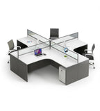 Modern L-Shaped Office Desk with Partition, Simple White Top and Dark Grey Pedestal with Password Lock