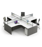 簡約白面深灰L形帶屏風密碼鎖活動櫃辦公枱 Modern L-Shaped Office Desk with Partition