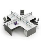 簡約白面深灰L形帶屏風密碼鎖活動櫃辦公枱 Modern L-Shaped Office Desk with Partition