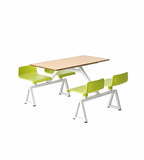 Minimalist School Dining Table Set with Light Wood and Green Steel Frame, Four-Seater, Connected