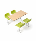 Minimalist School Dining Table Set with Light Wood and Green Steel Frame, Four-Seater, Connected
