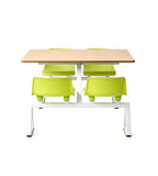 Minimalist School Dining Table Set with Light Wood and Green Steel Frame, Four-Seater, Connected