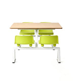簡約學校飯堂淺木色配綠色鋼架四人位連體餐枱 School Dining Table Set