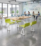Minimalist School Dining Table Set with Light Wood and Green Steel Frame, Four-Seater, Connected