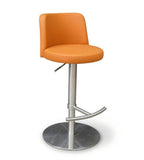 Modern Minimalist Orange PU Leather Bar Stool with Stainless Steel Legs